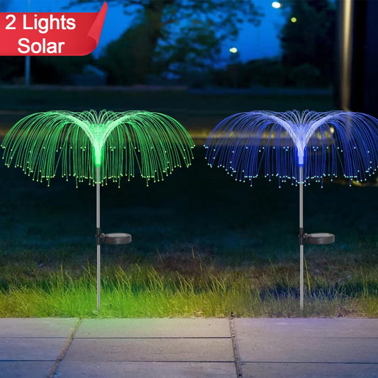 2pcs Garden Solar Outdoor Lights Decorative  7 Colors Changing Rgb Light Waterproof Flower Jellyfish Firework Decor For Garden Patio Landscape Pathway Yard Holiday Decor - Happy Price - Image 1
