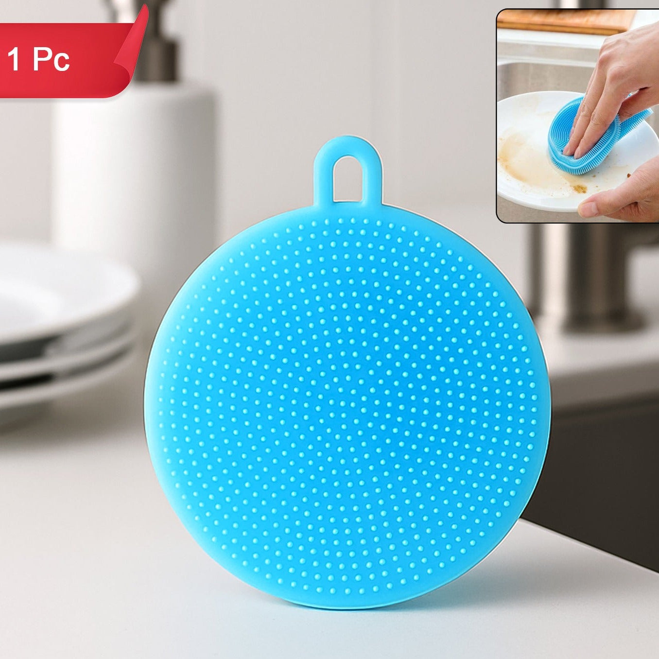 Sky Blue Silicone Dish Scrubber - Gentle, Heat-Resistant Kitchen Cleaner - Happy Price - Image 1