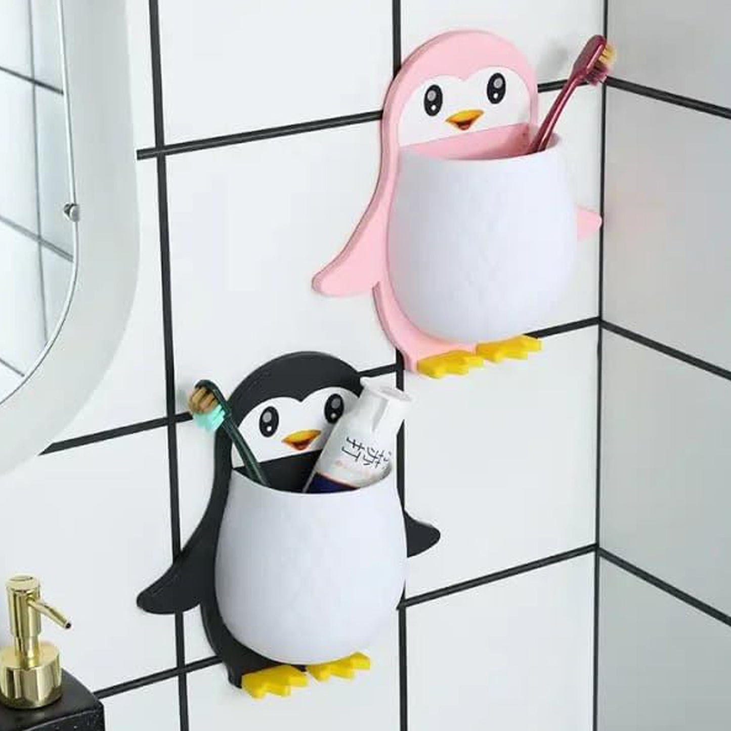 Penguin Storage Box Adhesive Remote Case Electric Toothbrushes Holder Universal Controller Holder Wall Nightstand Office Plastic Wall Mount - Happy Price - Image 3