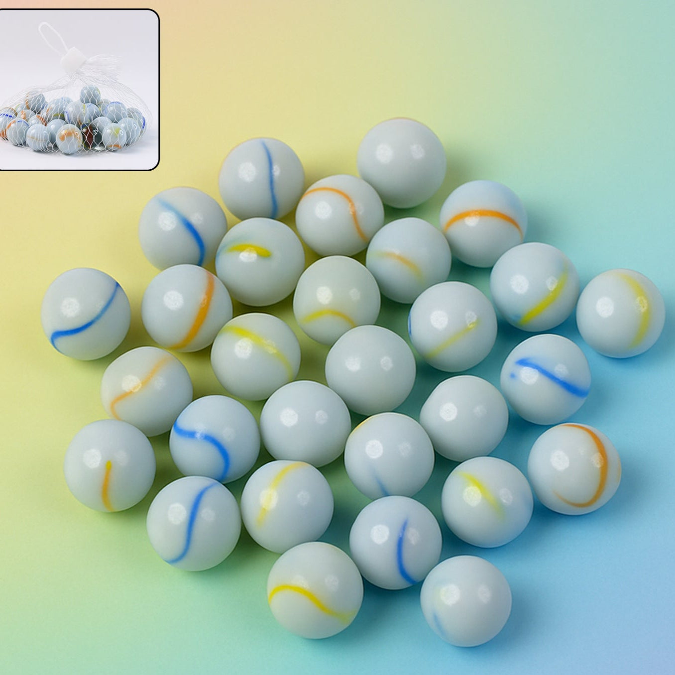 Classic White Glass Marbles with Swirls - Approx 30 Pcs Pack for Games & Crafts - Happy Price - Image 1