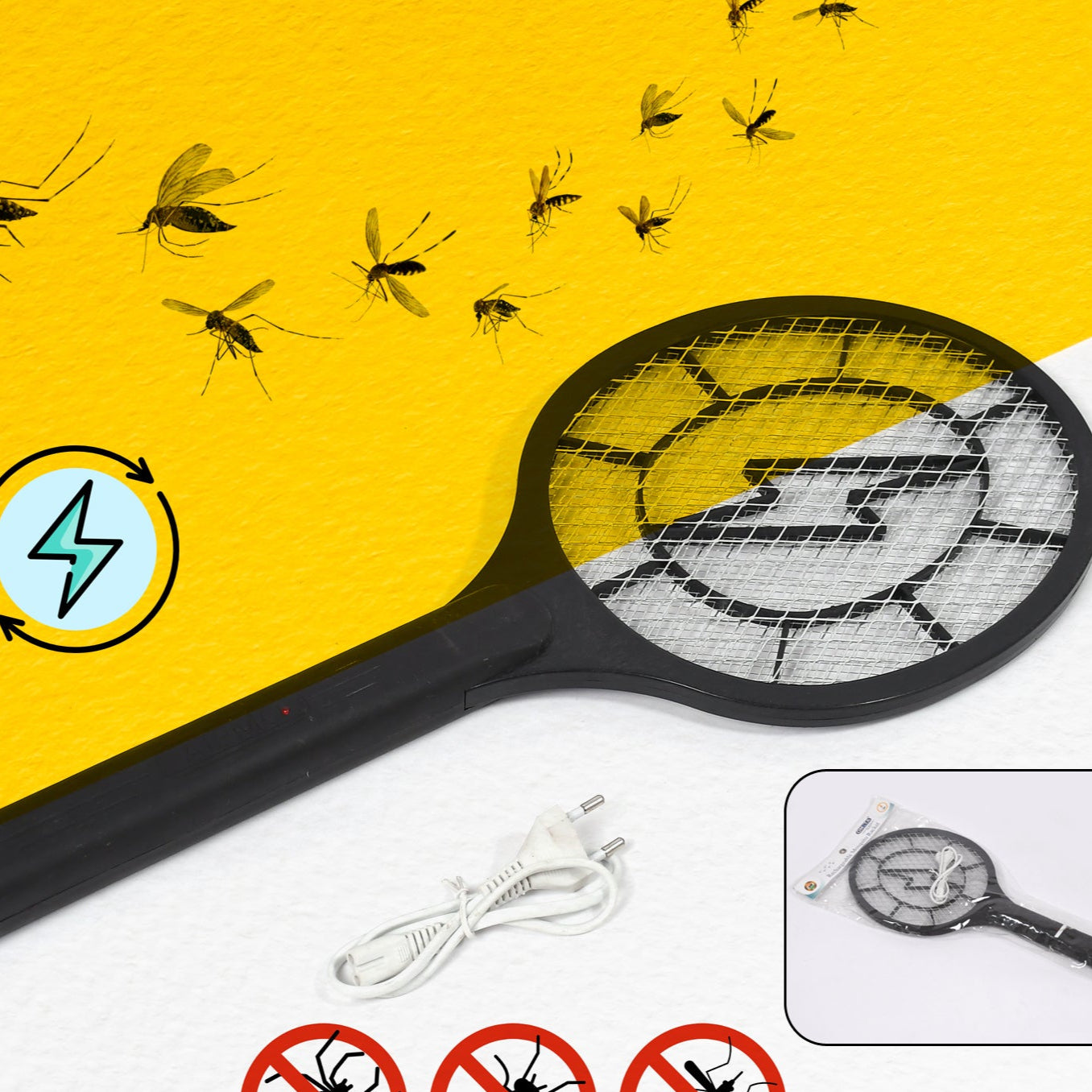 Mosquito Killer Racket Rechargeable Handheld Electric Fly Swatter Mosquito Killer Racket Bat Electric Insect Killer (Quality Assured) - Happy Price - Image 1