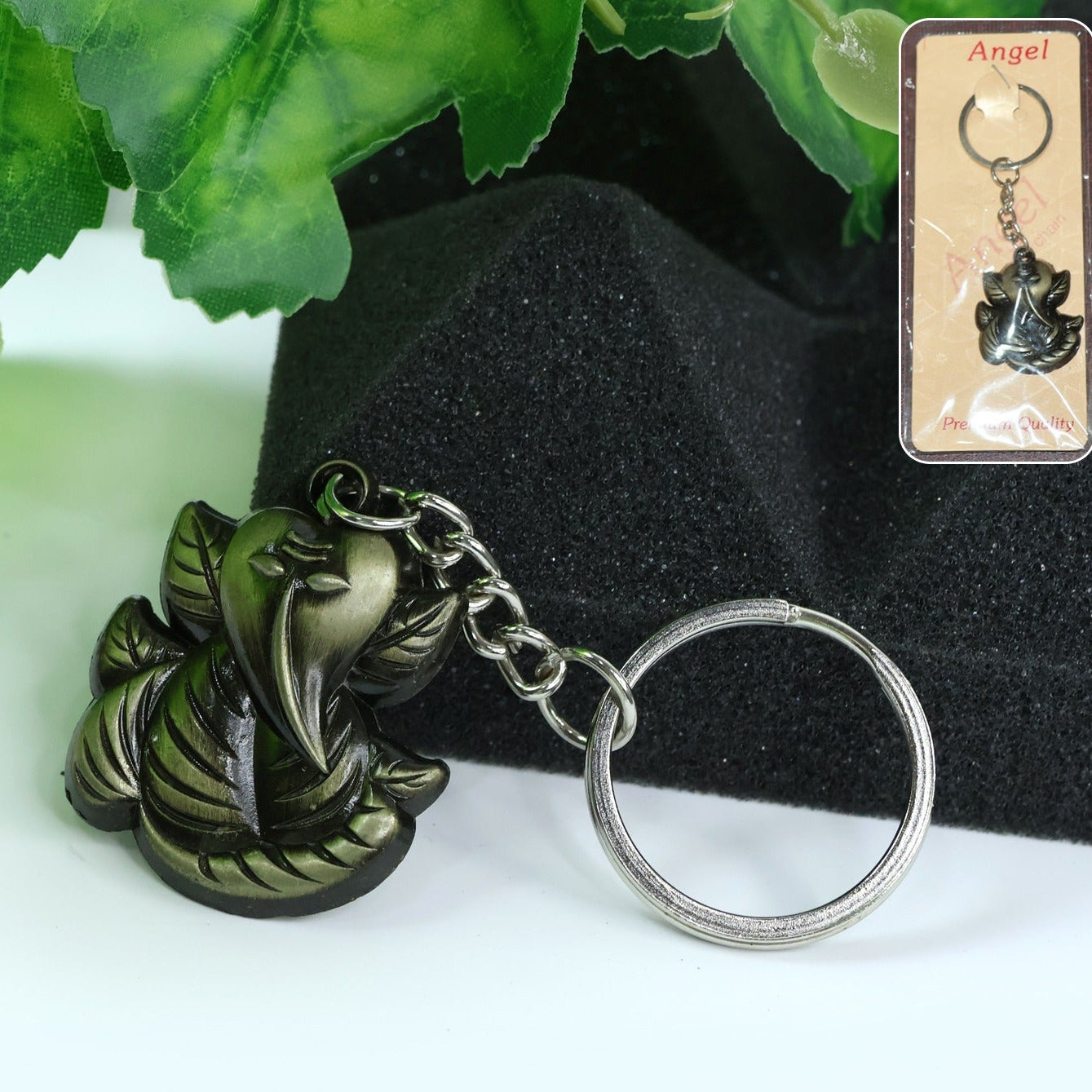 Ganesh Face Metal Keychain - Antique Black Finish (1 Pc) - Happy Price - Image 1