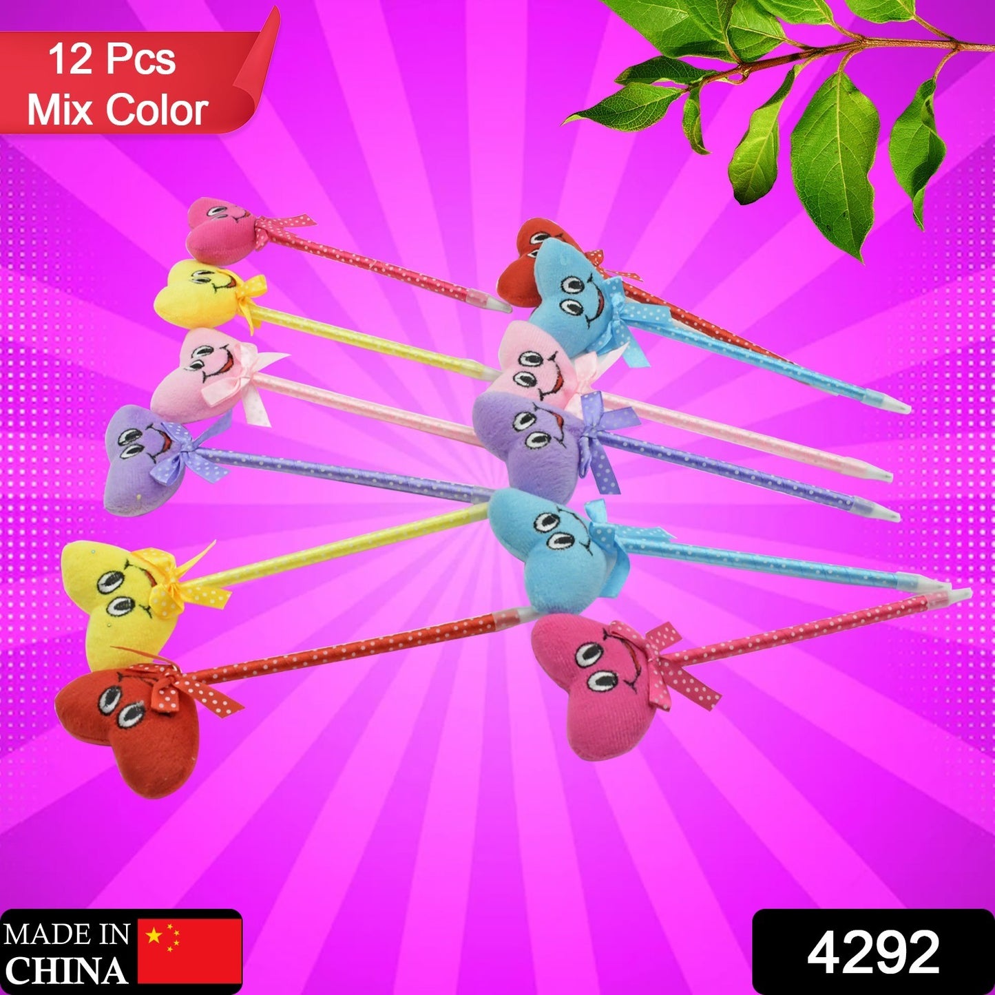 Cute Cartoon Shape  Heart Design Facy Writting Pen Attached Rattle  Ball Pen Smooth Writing For Wedding  Events  Multiuse Pen  Best Pen L Use For Kids (12 Pcs Set Mix Design  Color) - Happy Price - Image 1
