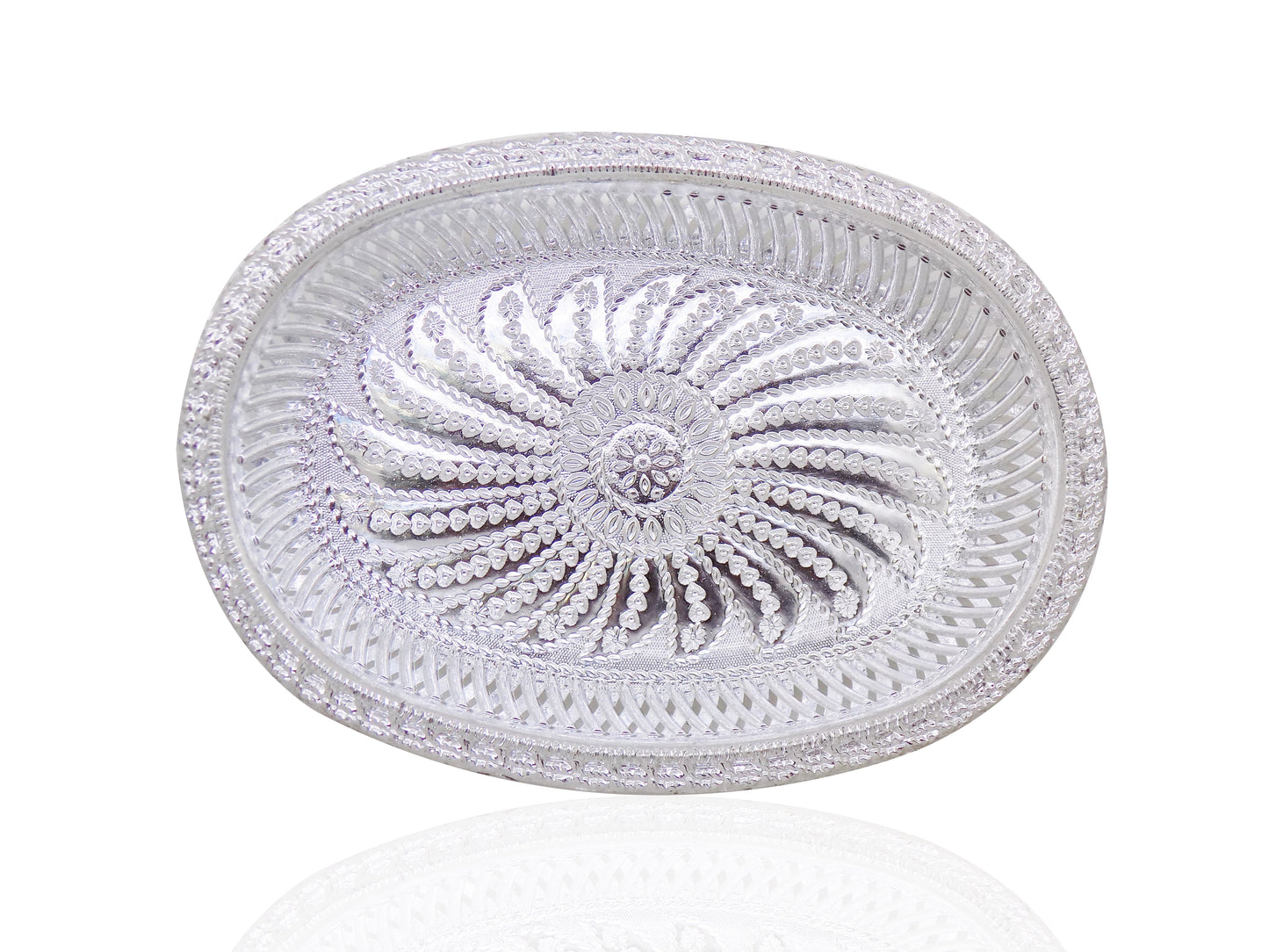 Multipurpose Royal Design Oval Silver Gift Tray - Happy Price - Image 4