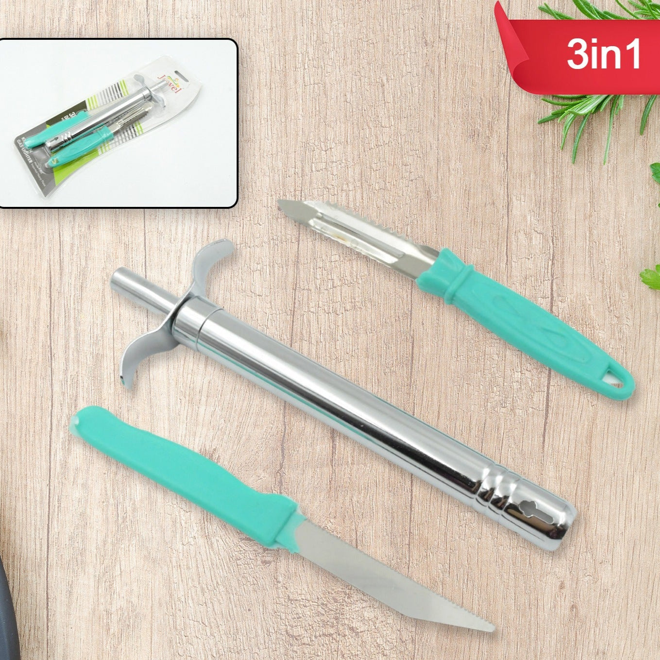 3 In 1 Kitchen Combo - Kitchen Lighter Stainless Steel Knife And Peeler - Happy Price - Image 1
