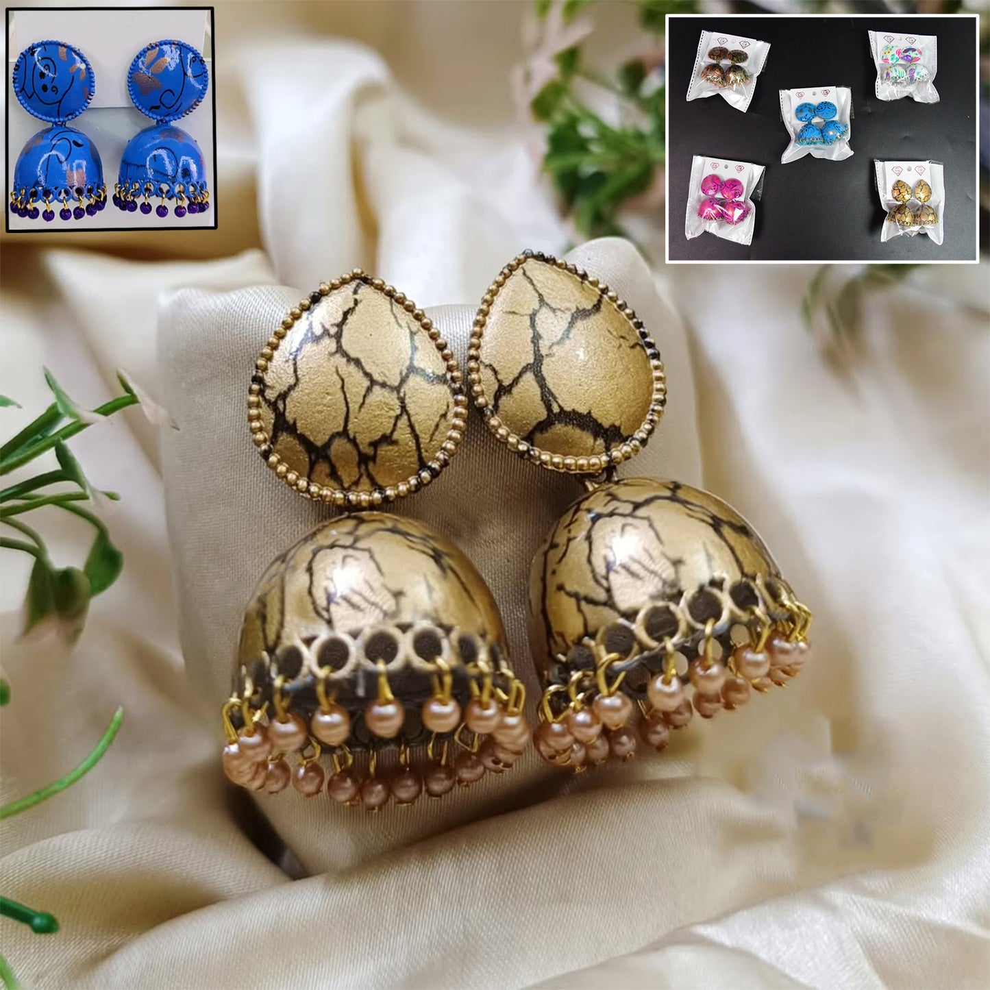Jhumka Earrings  Buti For Women  Girls (1 Pair  Mix Color  Design) - Happy Price - Image 2