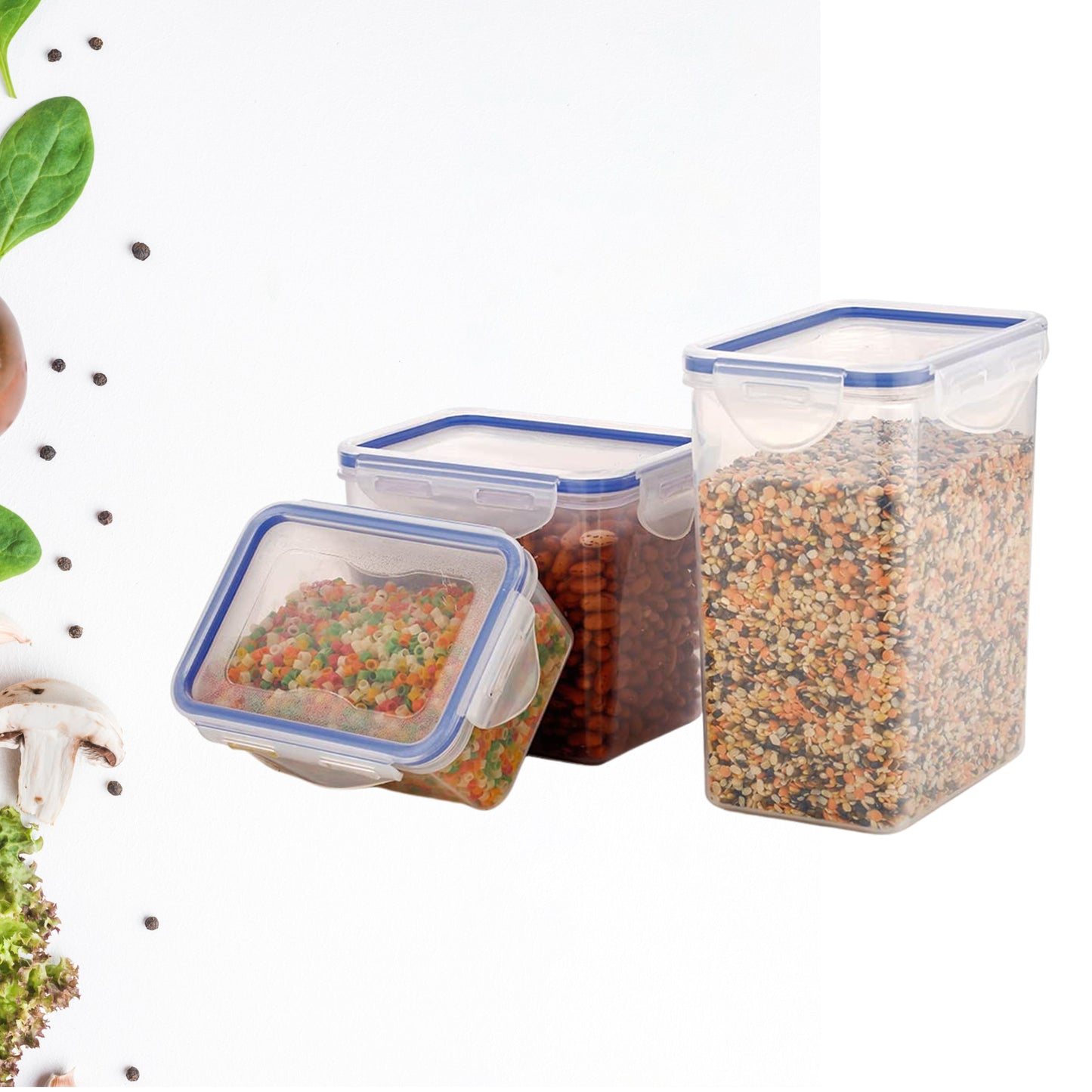 Classics Rectangular Plastic Airtight Food Storage Containers With Leak Proof Locking Lid Storage Container Set Of 3 Pc( Approx Capacity 500ml1000ml1500ml Transparent) - Happy Price - Image 3