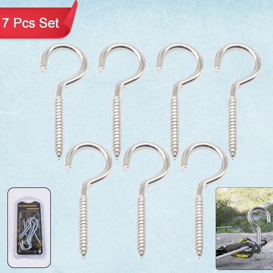 Eye Hooks Screw In Heavy Duty Stainless Steel Eye Bolts Screw (7 Pc Set) - Happy Price - Image 1