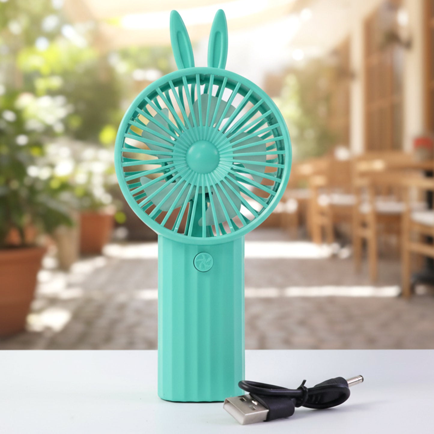 Cute Bunny Ear Mini Handheld Fan, USB Rechargeable Portable Personal Cooler (1 Pc) - Happy Price - Image 3