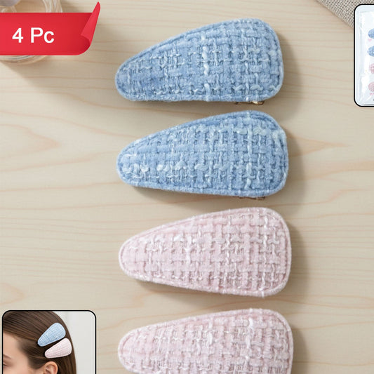 Textured Fabric Snap Hair Clips Set - 4 Pieces for Women & Girls - Happy Price - Image 1