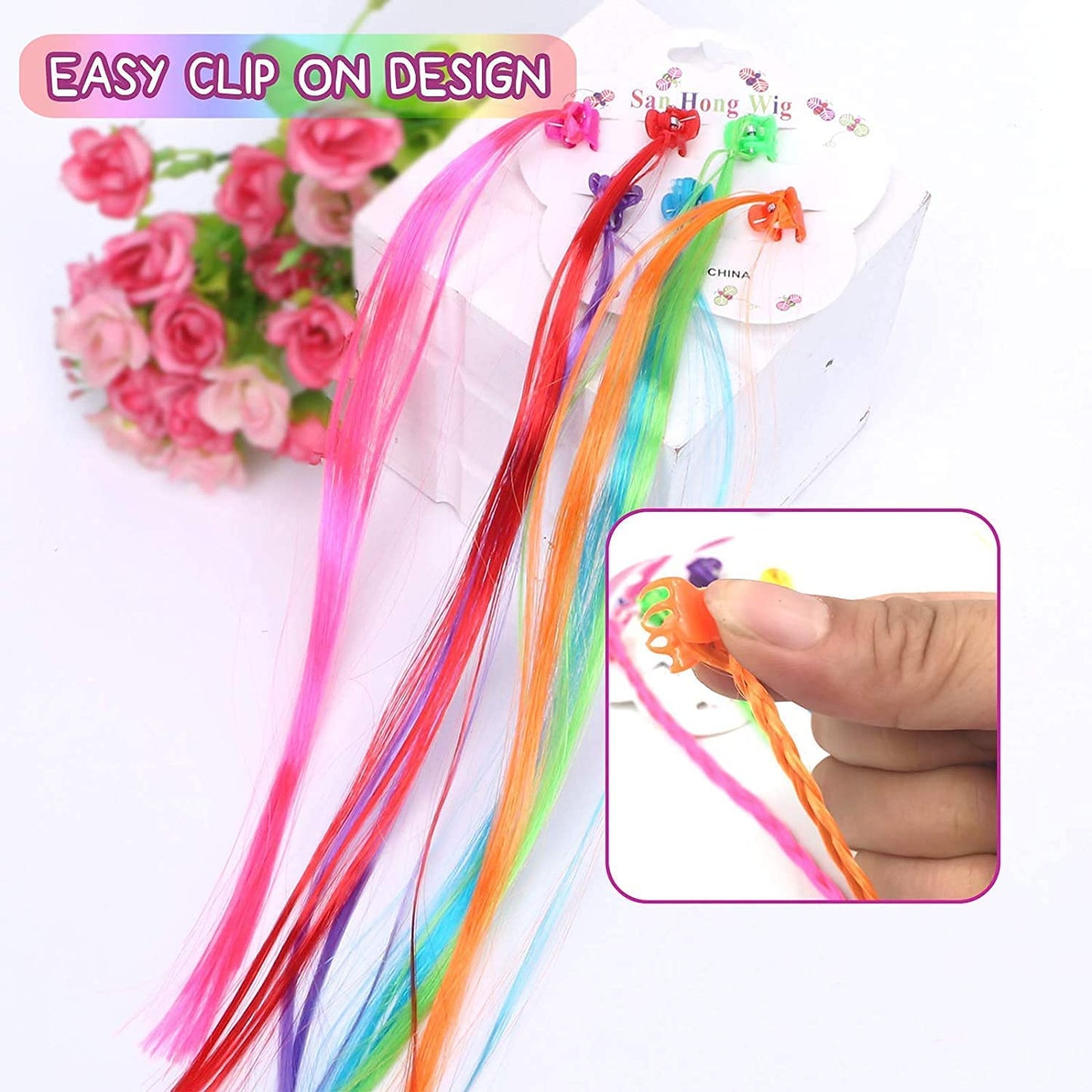 Kids Hair Clip-In Braids - 6 Pc Mix Color Fun Hair Extensions for Girls - Happy Price - Image 5