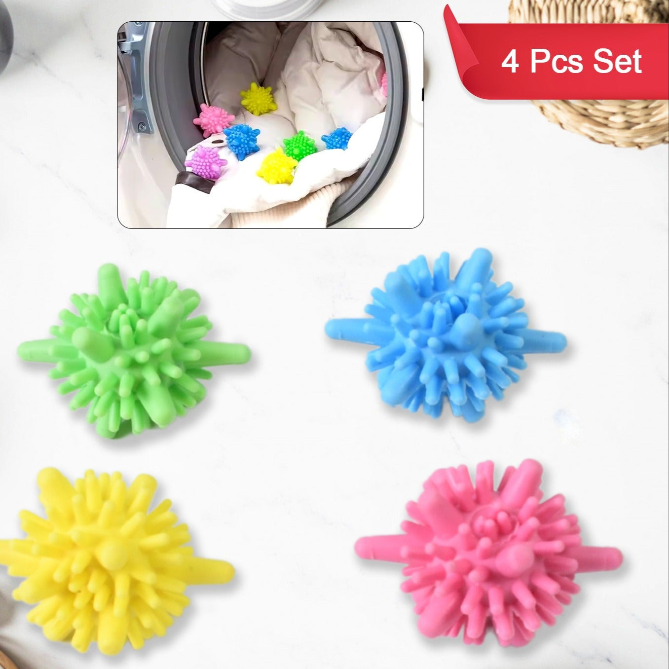 Soft Star Washing Machine Laundry Dryer Balls Laundry Ball (4 Pcs  Multi Color) - Happy Price - Image 1