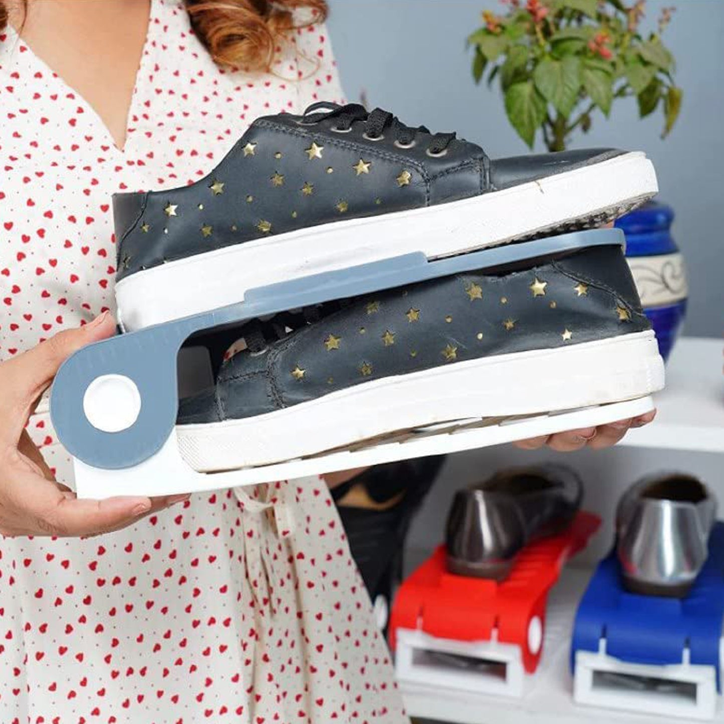 Adjustable Plastic Shoe Organizers Adjustable Shoe Slots Organizer Portable Shoe Rack Space Saver Rack Holder Adjustable Shoe Rack Shoe Holder (1 Pc) - Happy Price - Image 5
