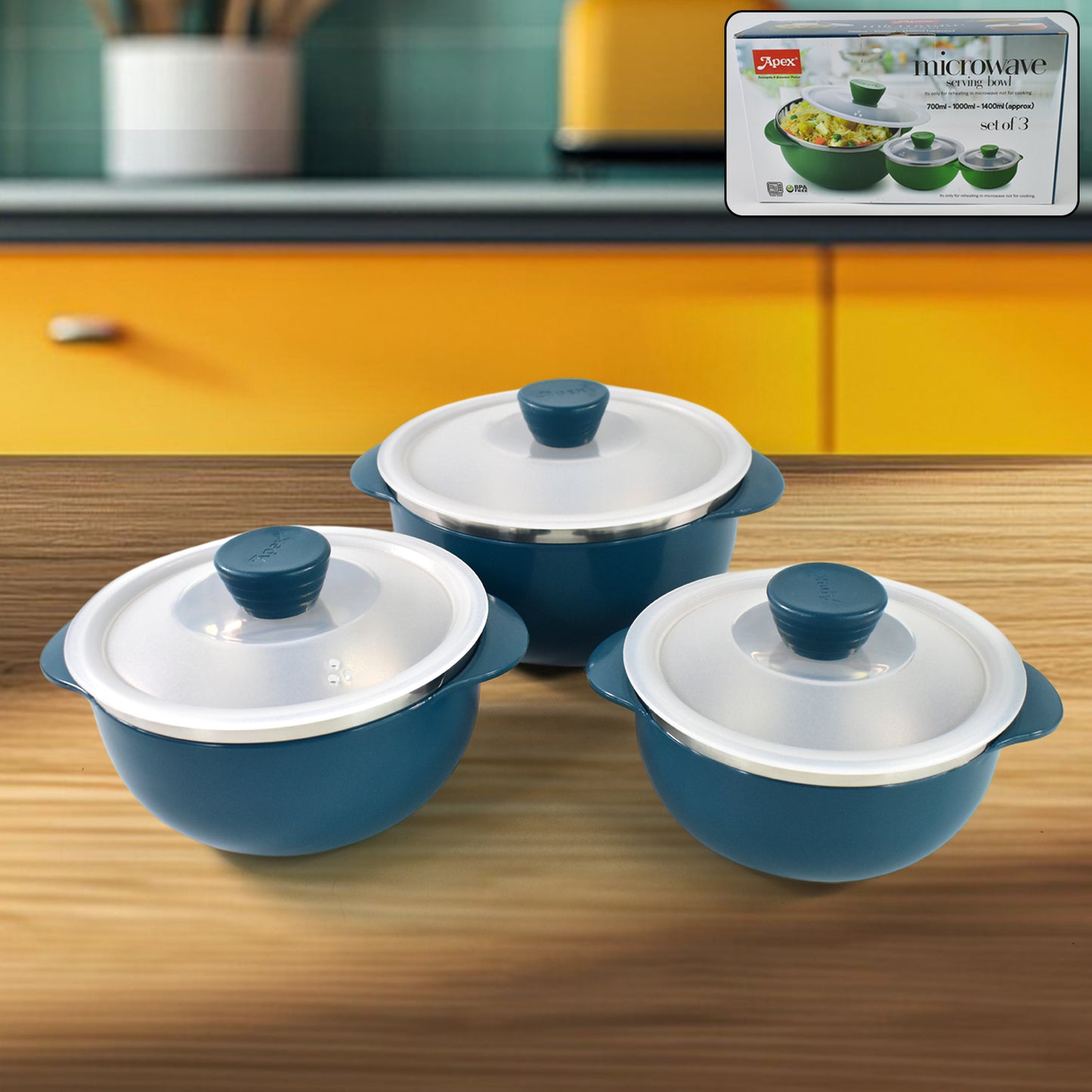 Apex Microwave-safe Serving Bowl 3 Pcs Set (700ml 1000ml 1400ml) - Happy Price - Image 2