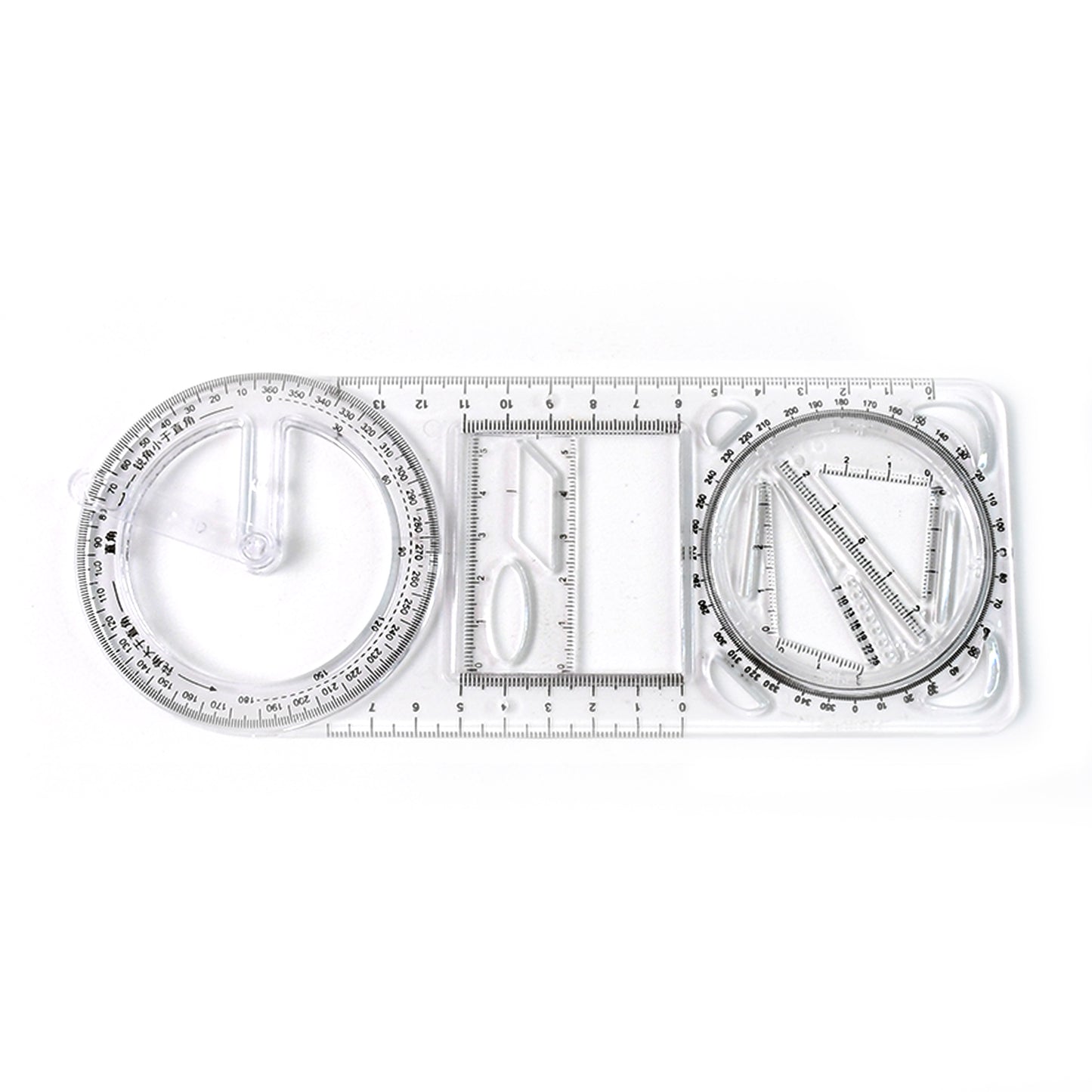 1 Pc Multi-Purpose Geometry Drawing Tool with Ruler, Protractor & Stencils - Happy Price - Image 2