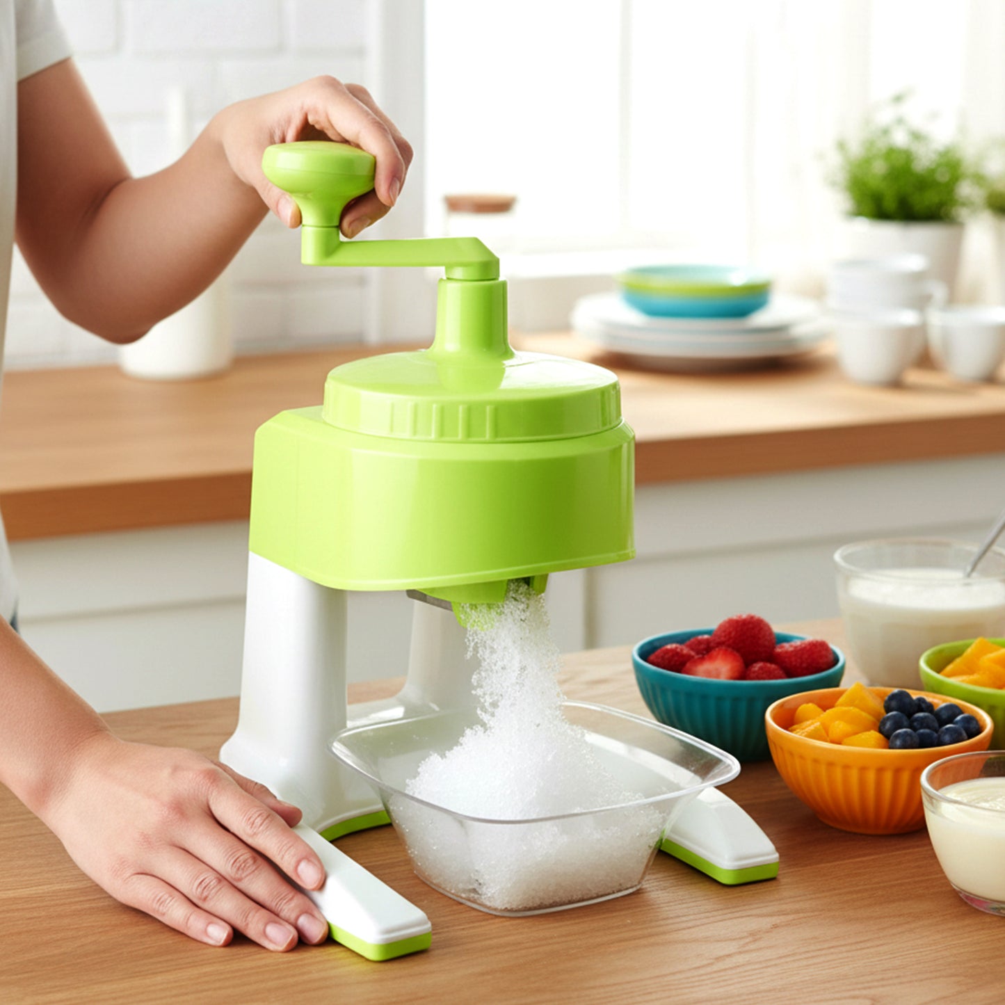 Manual Hand Crank Ice Crusher with Bowl & Cups - 1 Set Mix Color - Happy Price - Image 3