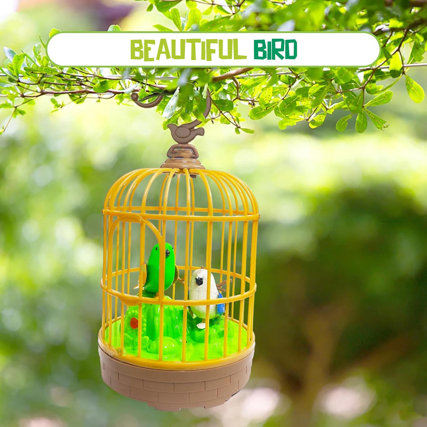 Sound Activated Chirping Bird In Hanging Cage Beautiful Pinjra Bird Toy (1 Pc  Battery Not Operated) - Happy Price - Image 3