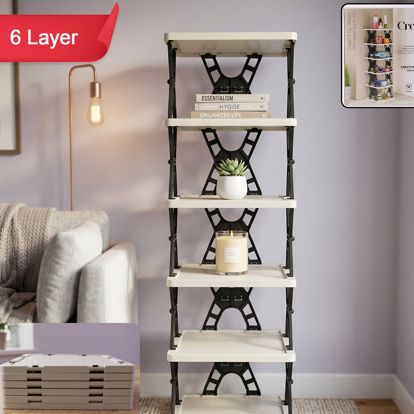 Multipurpose 6-Tier Foldable Storage Rack Organizer (1 Pc) - Great Price - Image 1
