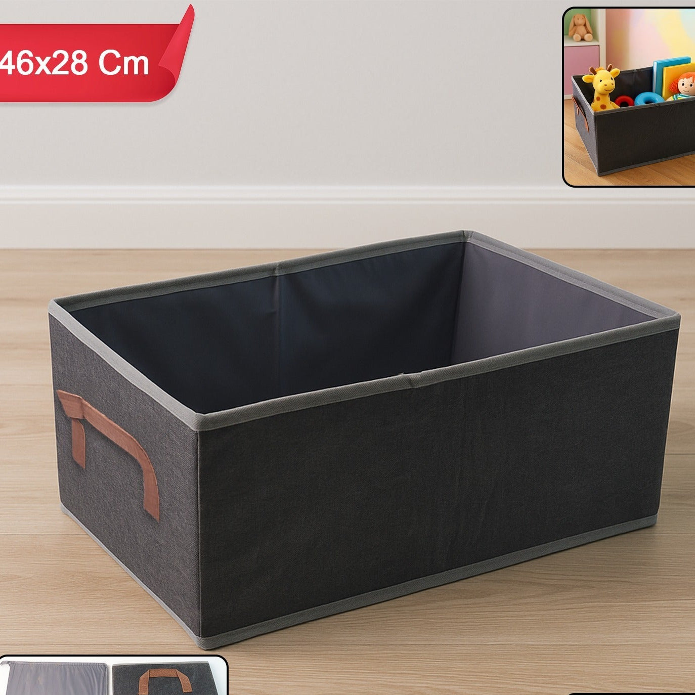 Foldable Fabric Storage Box with Handles (46x28 cm, 1 Pc) - Home Organizer - Happy Price - Image 1