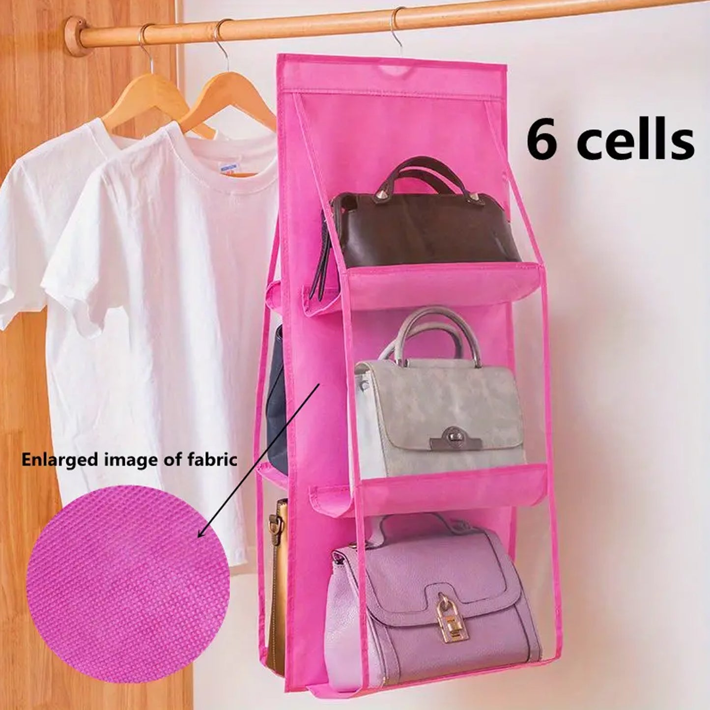 6 Pockets Hanging Purse Handbag Organizer Clear Hanging Shelf Bag (1 Pc) - Happy Price - Image 3