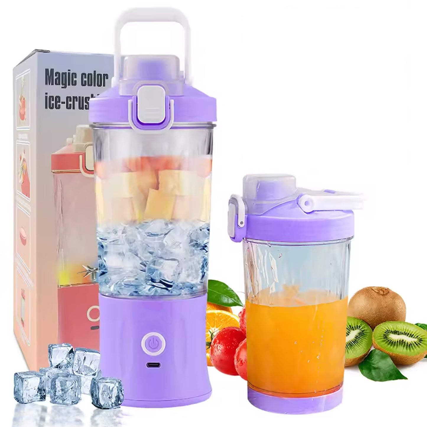 Portable USB Rechargeable Juicer Blender, 600ml, 8 Blades, Multicolor Light - Happy Price - Image 2