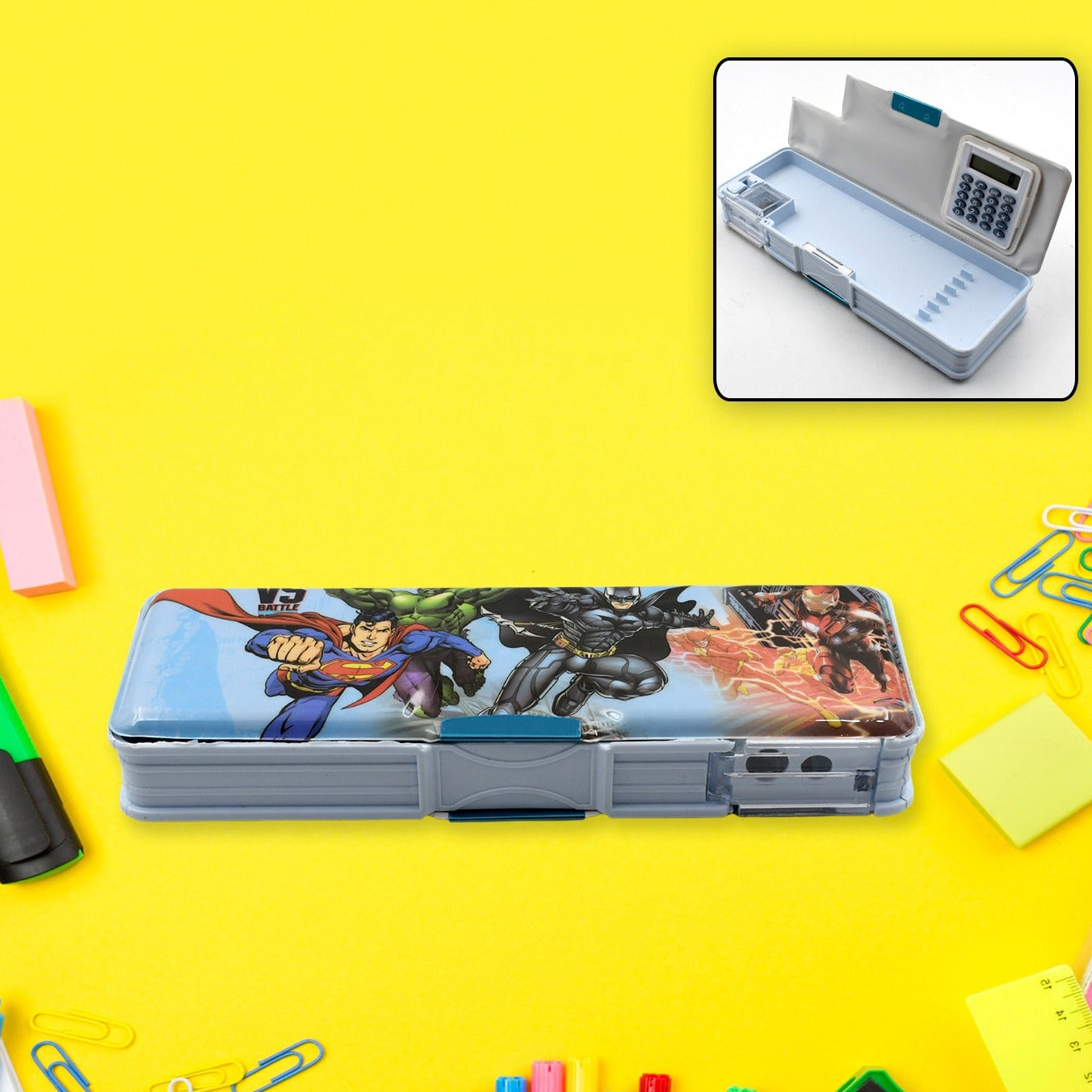 Magnetic Dual-Sided Geometry Box with Calculator and Sharpener for Kids - Great Price - Image 1