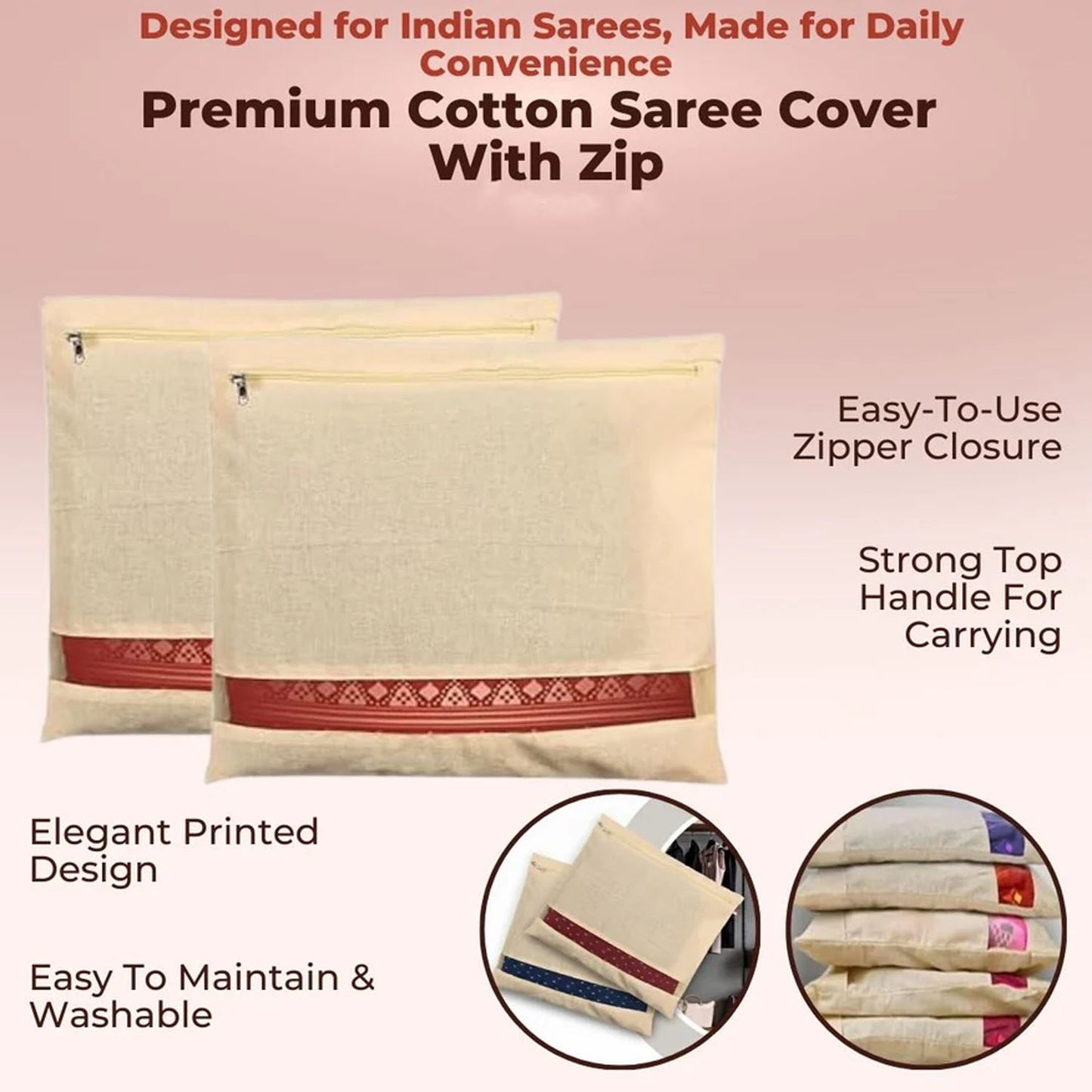 Zip Closure Saree Storage Bag - 1 Pc Fabric Organizer for Wardrobe & Travel - Happy Price - Image 6