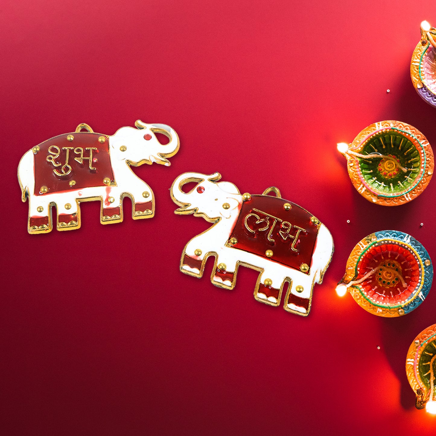 Shubh Labh Elephant Wall Hangings - Set of 2 Decorative Pieces for Auspicious Home Decor - Happy Price - Image 5