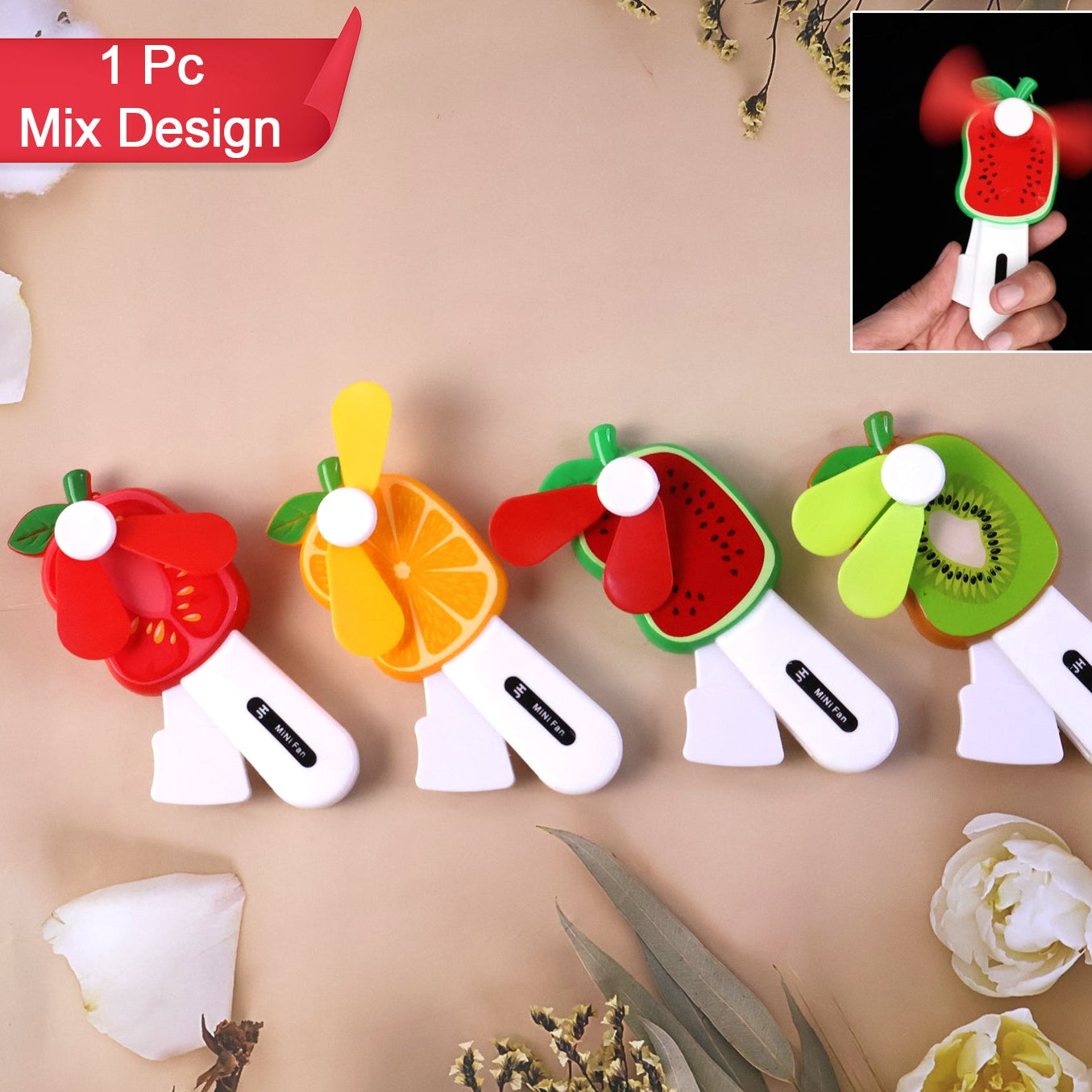 Kids' Fruit-Shaped Hand-Press Mini Fan (1 Pc, Assorted Designs) - Happy Price - Image 1