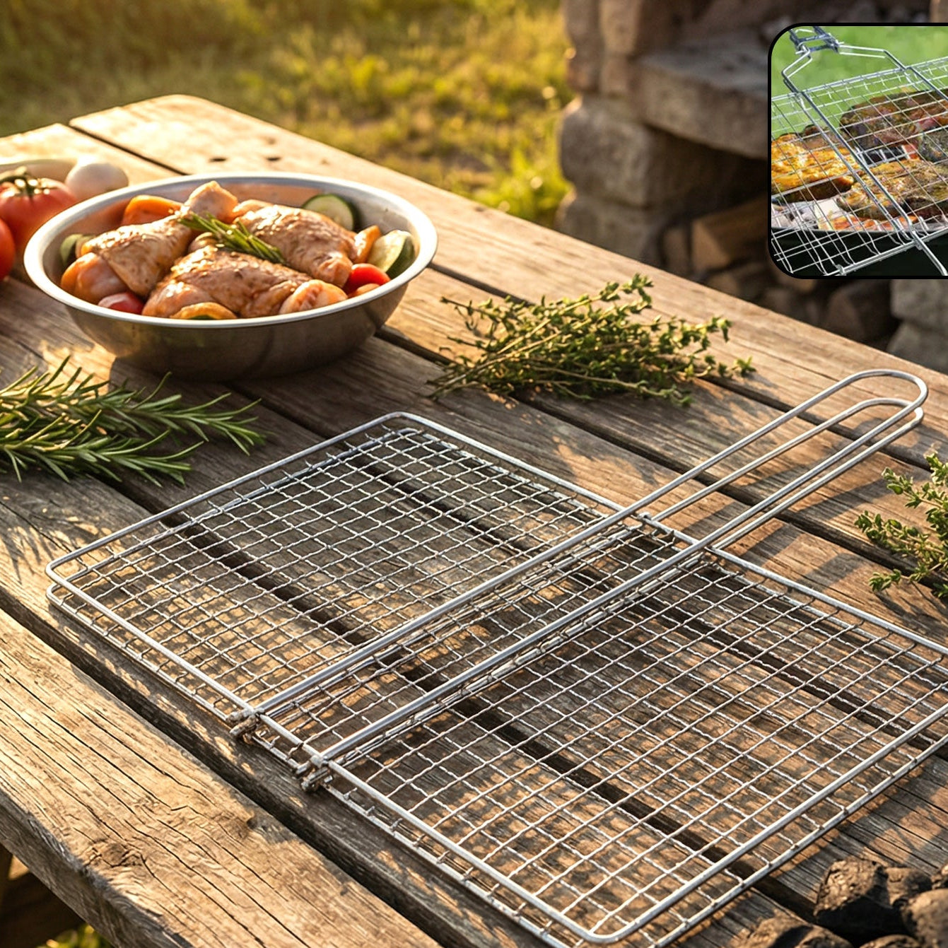 Heavy-duty Stainless-steel Barbecue Grill Basket (1 Pc)