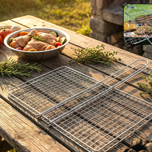 Heavy-duty Stainless-steel Barbecue Grill Basket (1 Pc)