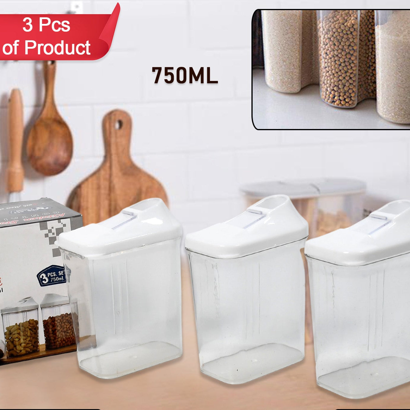 Kitchen Storage Jars  Container Set 3pc  Transparent Jar Set For Home  Kitchen Use - Happy Price - Image 1