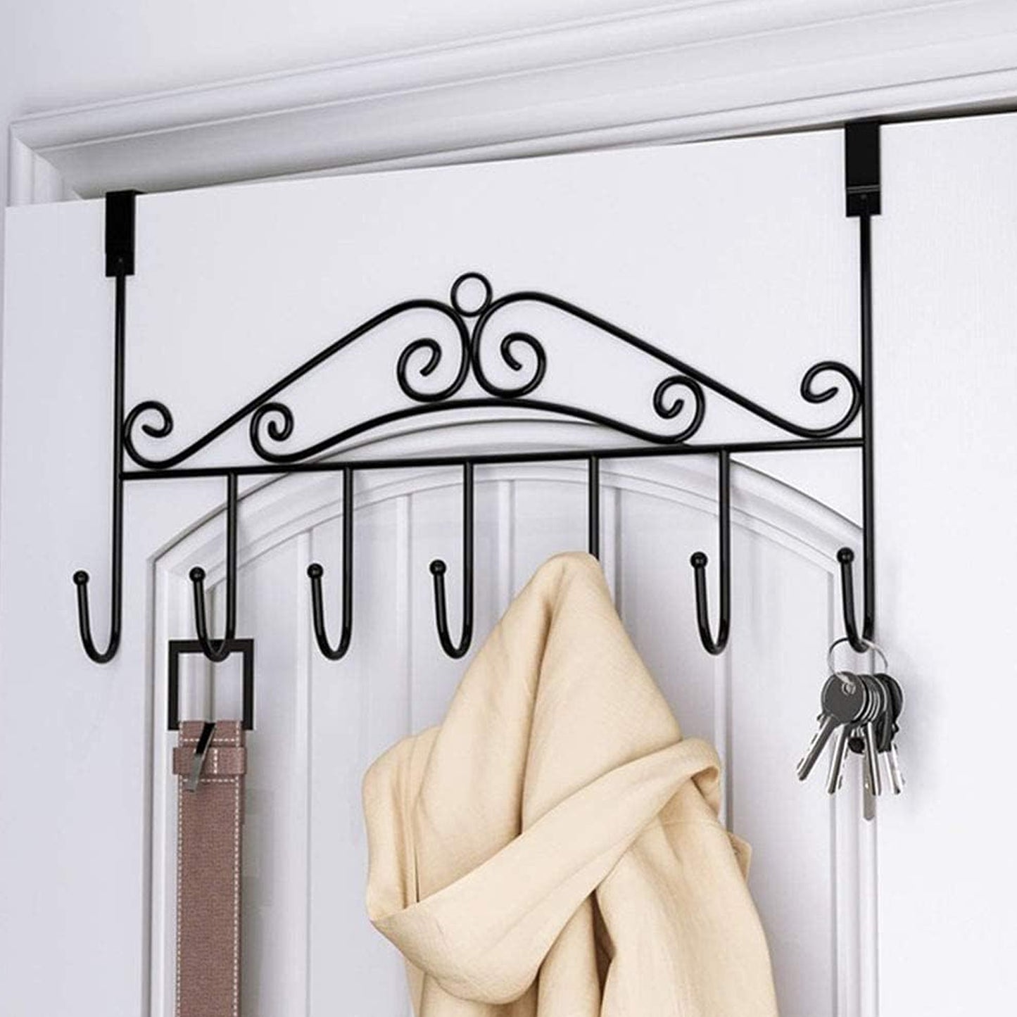 Over The Door Hanger Rack 7 Hooks Decorative Ognazier Hook Rack Stylish Door Hanger Door Hook Hangers With 7 Hooksmetal Hanging Rack For Home Office Use - Happy Price - Image 3