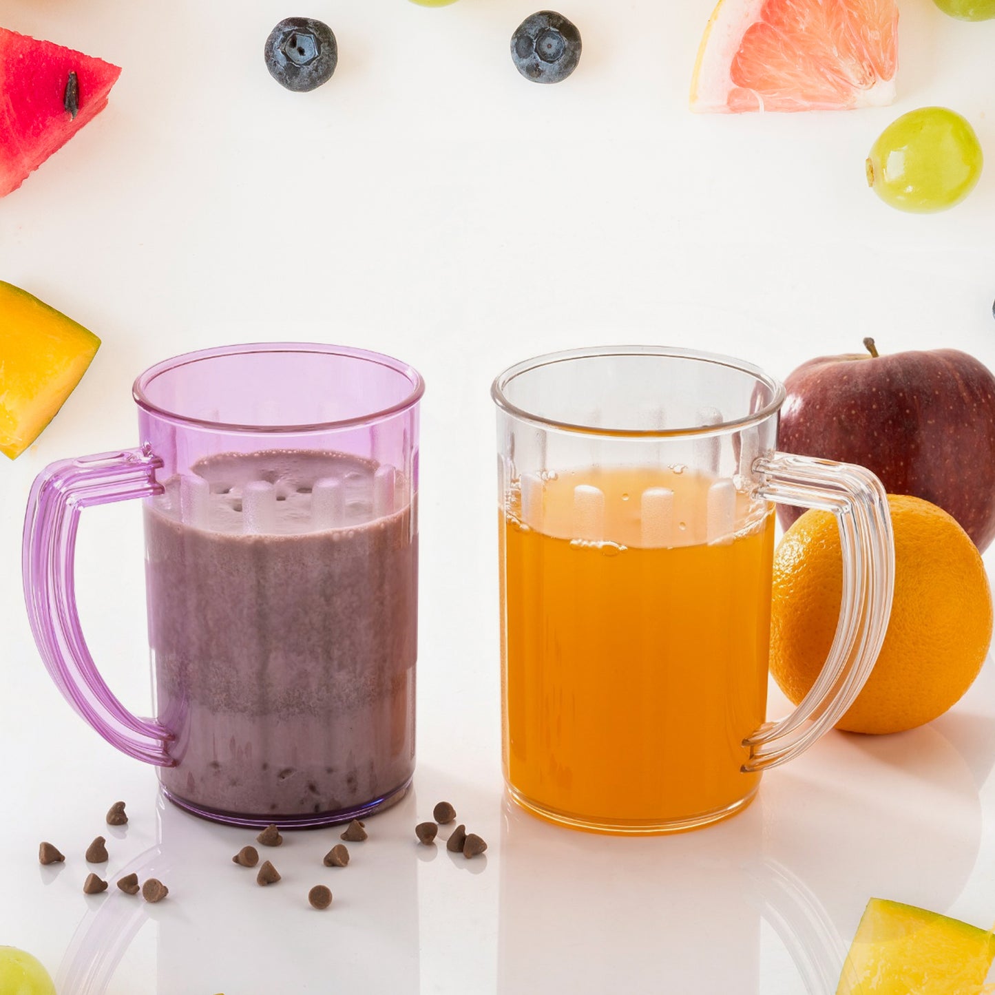 Stylish Juice Glass With Handle Water Glass Beer Glass Milk Shake Glass Multipurpose Glass Plastic Beer Mug Unbreakable Beer Tasting Glasses Clear Juice Glasses Suitable For Kids (2 Pc) - Happy Price - Image 2