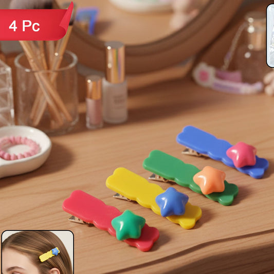 Colorful Star Design Hair Clip Set - 4 Pc - Happy Price - Image 1