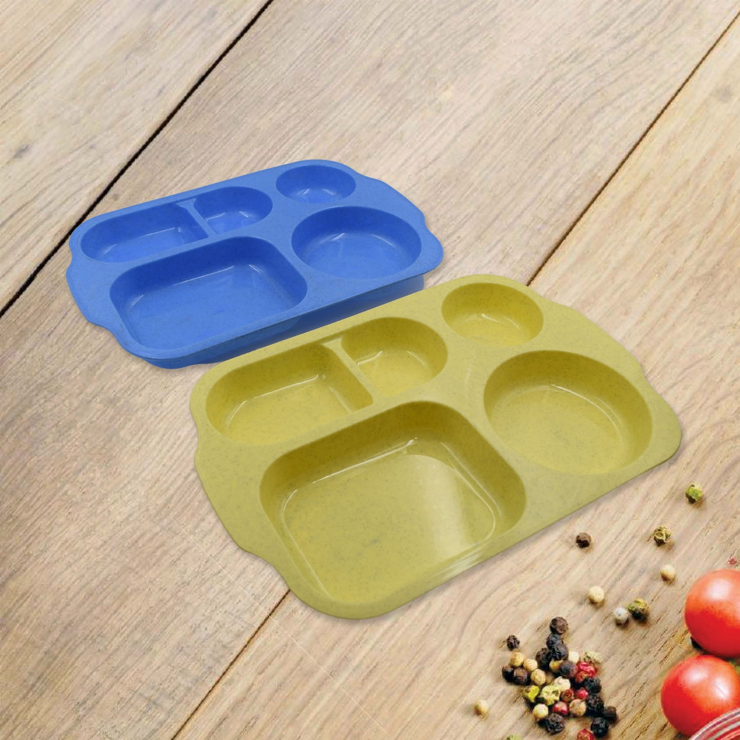 Divided Plates 5 Compartments 32 Cm Split Plates Shatterproof Separating Plates For Kids And Adults Microwave And Dishwasher Tableware Set Multi-colour Modern (4 Pc Set) - Happy Price - Image 7
