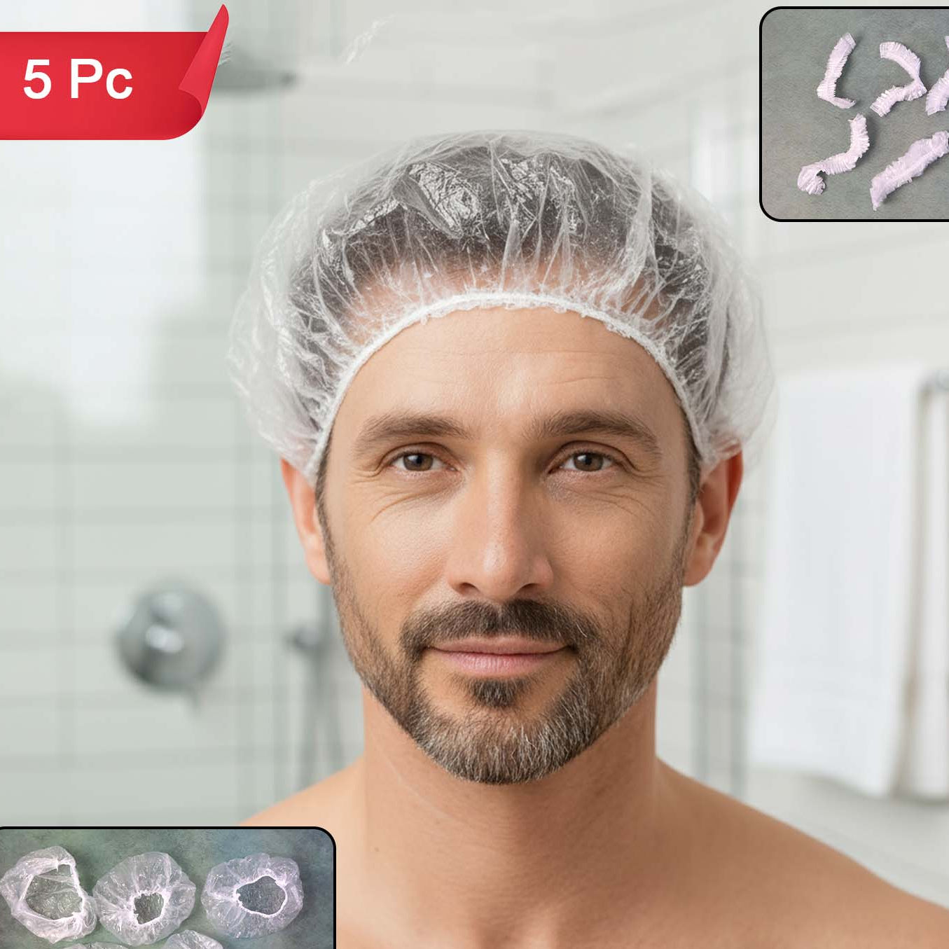 5 Pc Disposable Men's Shower Cap for Hair Protection - Happy Price - Image 1