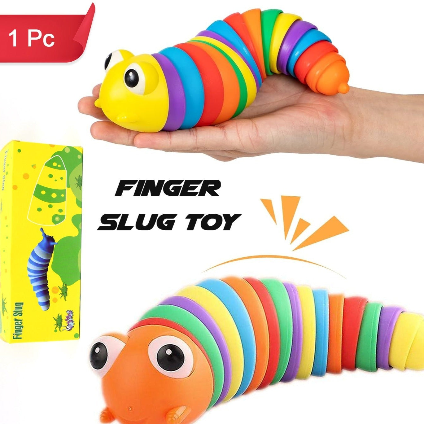 3d Rainbow Color Plastic Slug Fidget Toys Stress Relieving Toy Sensory Slug Toy For Boys And Girls Finger Slug Toy For Autistic Caterpillar Fidget Toys Stress Relief Gifts For Toddlers Kids Adults  (1 Pc) - Happy Price - Image 1