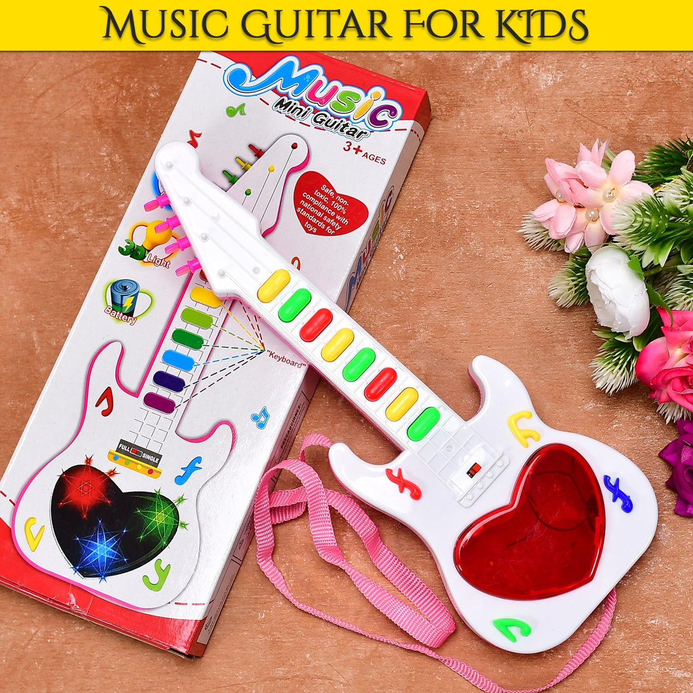 Battery Operated Musical Instruments Mini Guitar Toys And Light For 3+years Old Kids. - Happy Price - Image 1