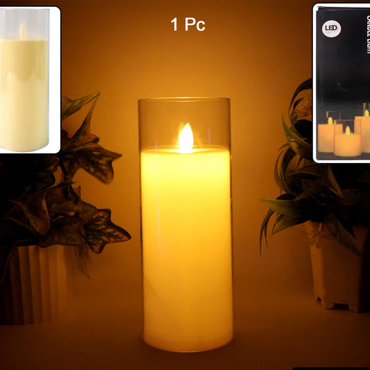 LED Flickering Flame Candle Light in Glass Cover (1 Pc) - Happy Price - Image 1