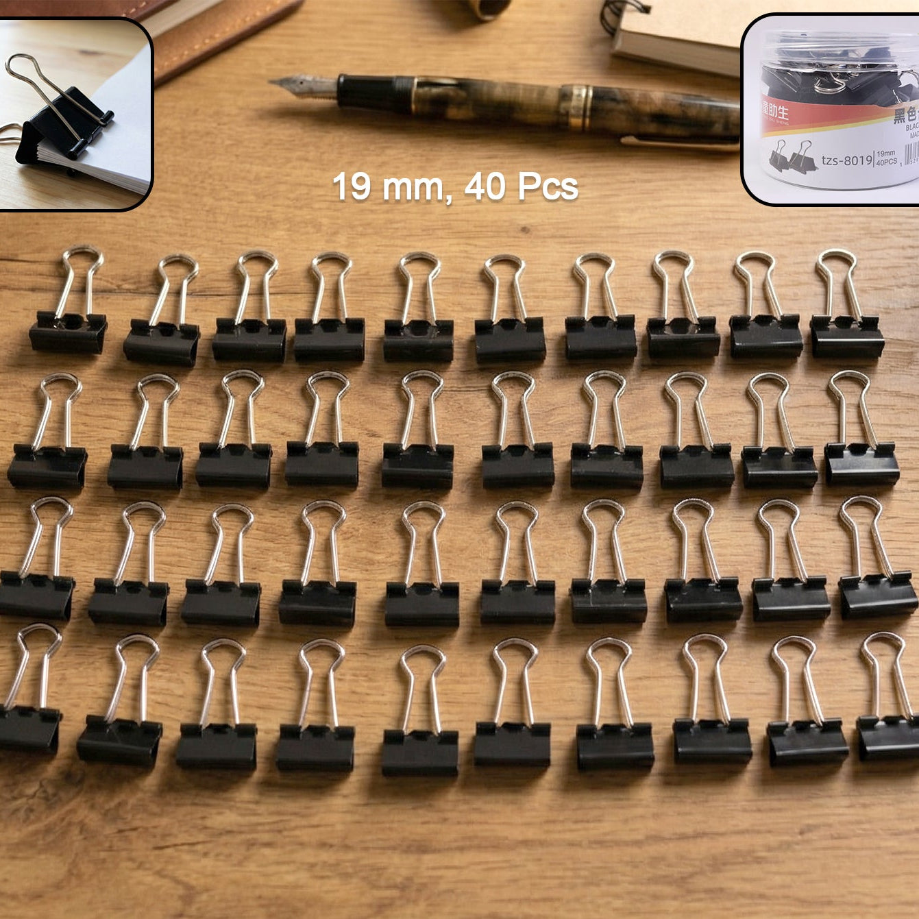 19mm Black Binder Clips - Pack of 40 for Secure Paper Management - Happy Price - Image 1