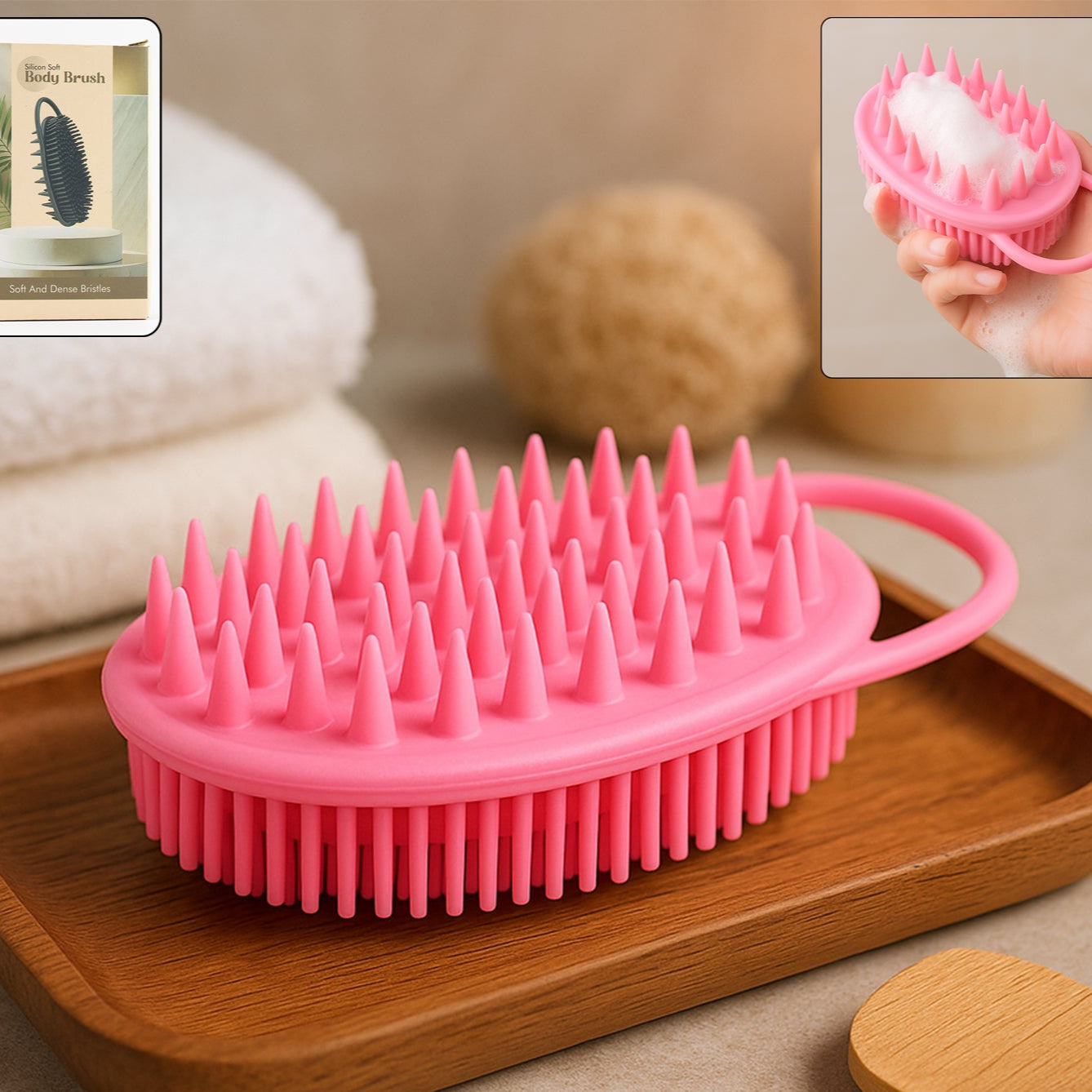 2-in-1 Silicone Soft Bristle Bath Brush - Happy Price - Image 1