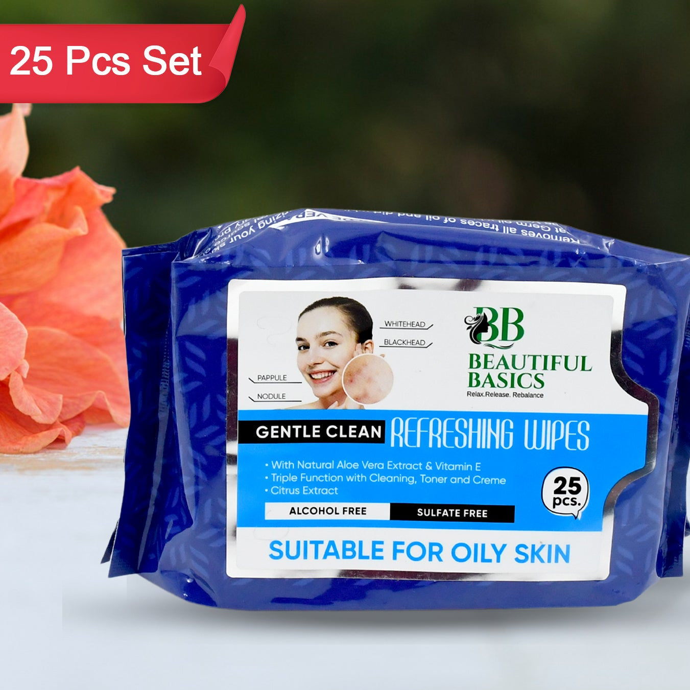 Refreshing Wet Wipes For Face  Facial Cleansing  Refreshing  Skin Hydration Soothing For Skin  Ph Balance  Alcohol Free  Nourishing With Fruit Extract  25 Wipes - Happy Price - Image 1