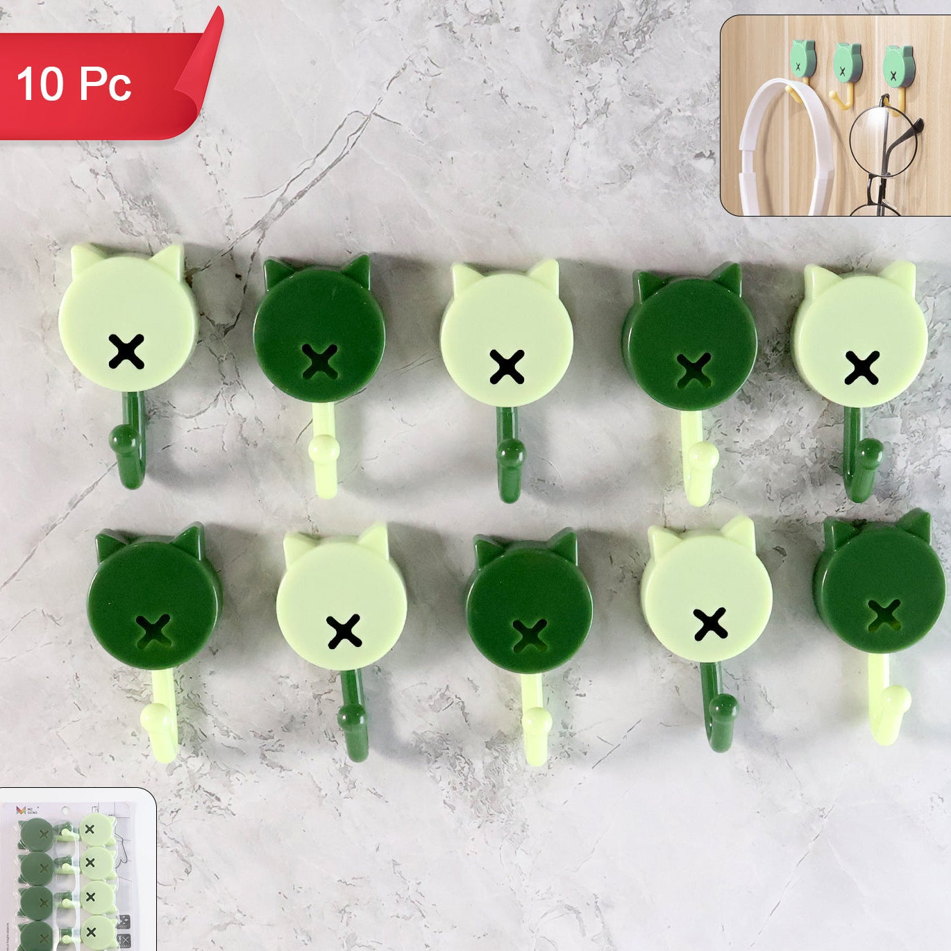 10 Pcs Round Adhesive Wall Hooks - Mini Stick-On Utility Hangers for Keys, Cables, Masks - Happy Price - Image 1