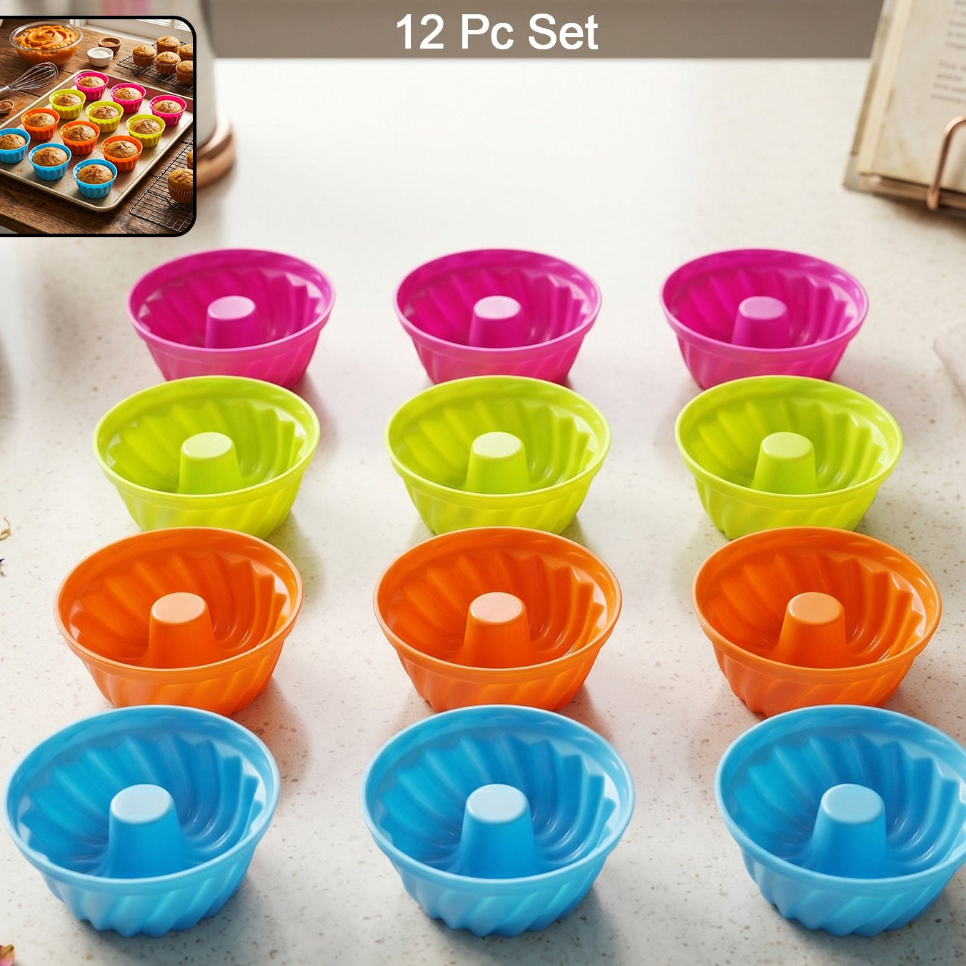 Silicone Baking Cups Set - 12 Piece Reusable Muffin Moulds - Happy Price - Image 1