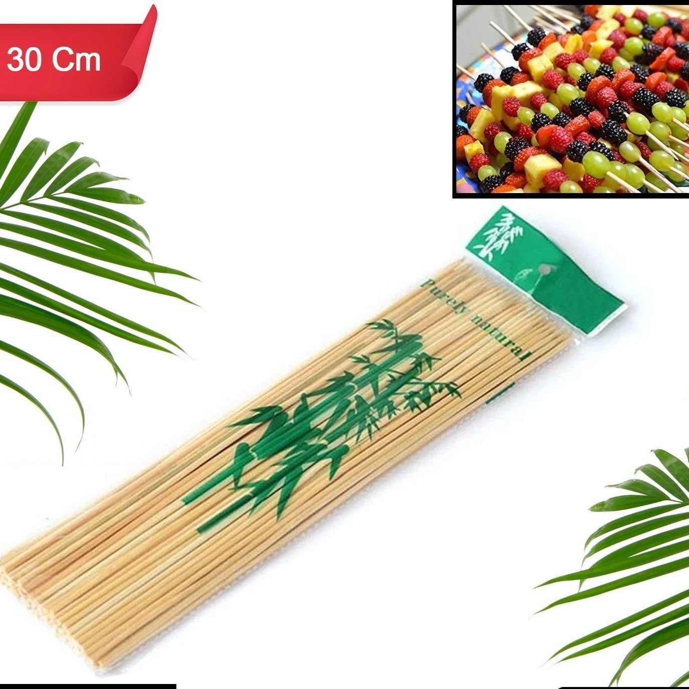 Camping Wooden Color Bamboo Bbq Skewers Barbecue Shish Kabob Sticks Fruit Kebab Meat Party Fountain Bamboo Bbq Sticks Skewers Wooden (30cm) - Happy Price - Image 1