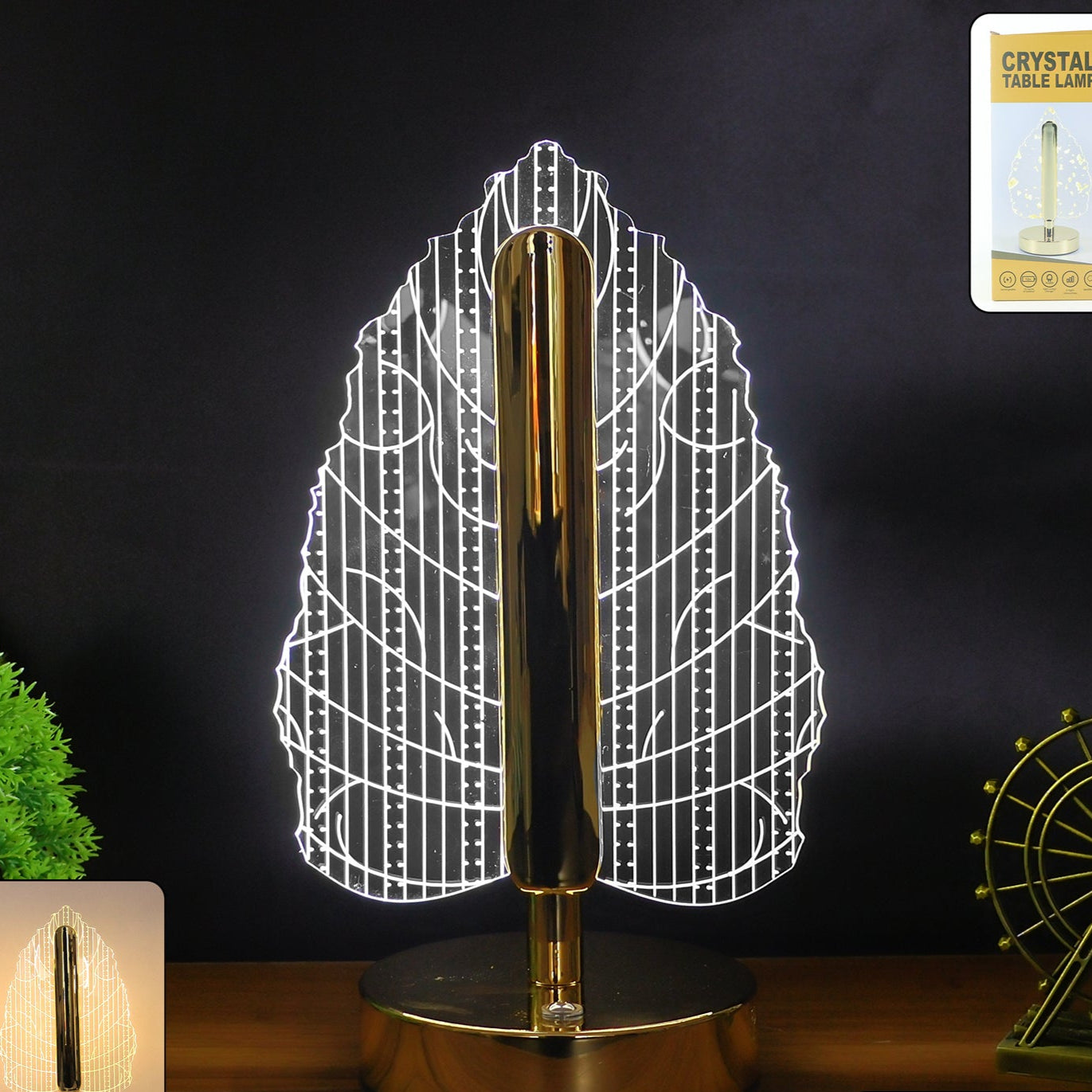 Leaf Design LED Table Lamp with Golden Base - USB Rechargeable Decorative Light (1 Pc) - Happy Price - Image 1