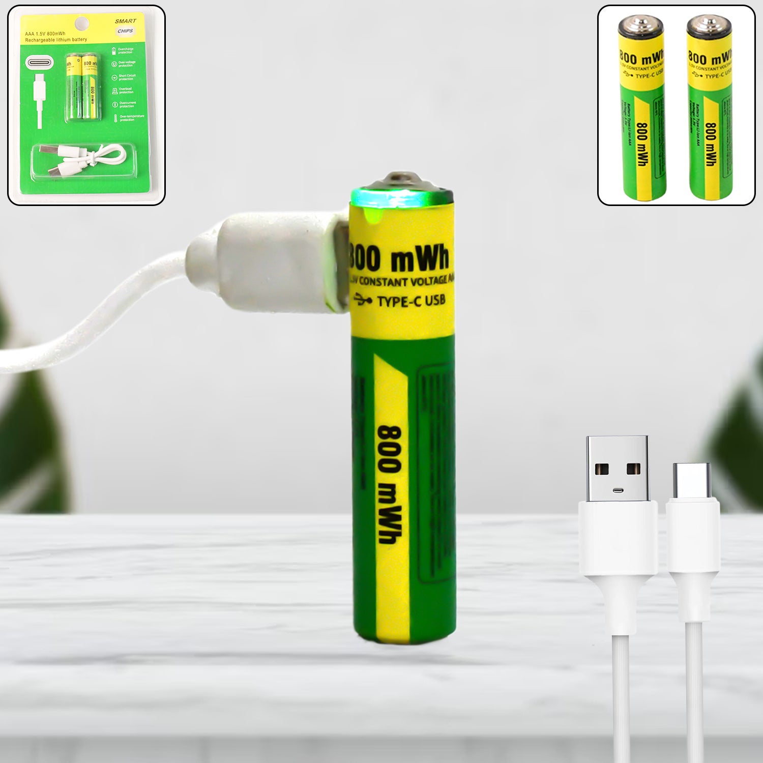 Aaa Rechargeable 800 Mwh Batteries With Recharging Cable (2 Pc Set) - Happy Price - Image 1