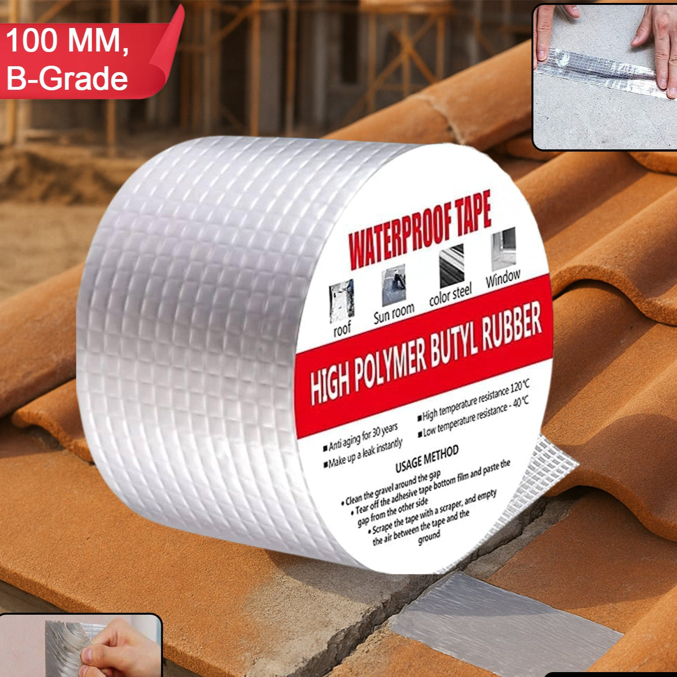 High Polymer Butyl Rubber Waterproof Tape - 100mm Width, Heavy Duty Leak Repair - Happy Price - Image 1