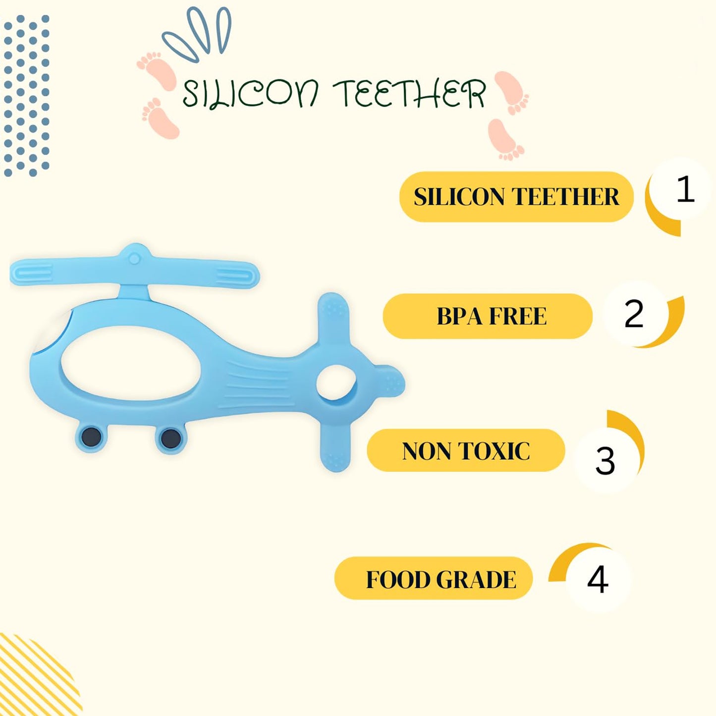 Silicone Helicopter Shape Teether For Baby (1 Pc  Mix Color) - Happy Price - Image 3